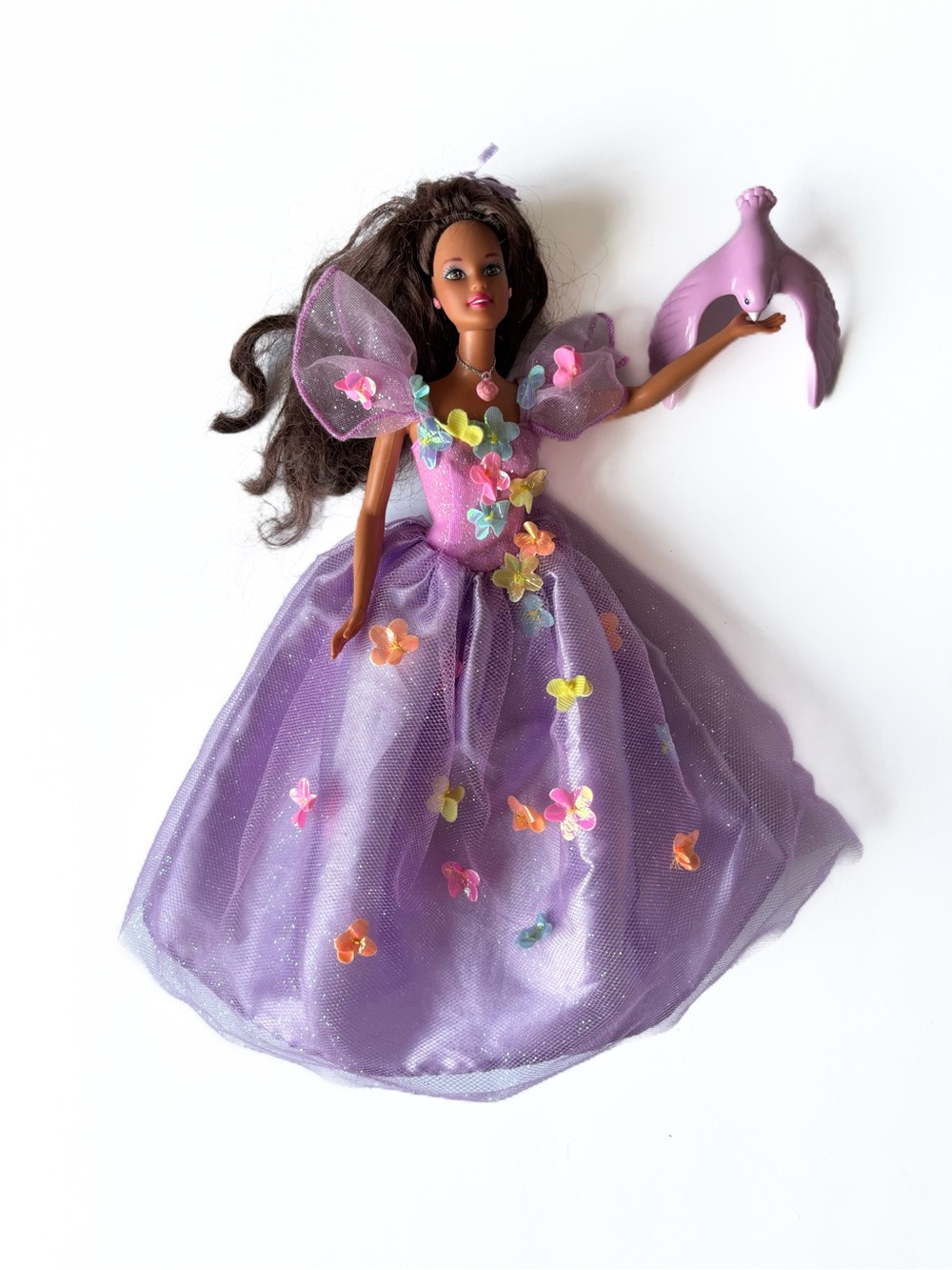 1995 Songbird Teresa Mattel Barbie Purple Flower Gown Magic Balance Bird Vintage